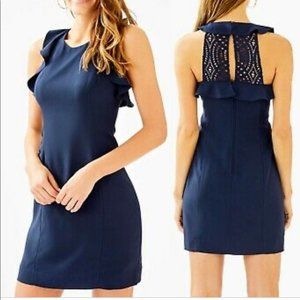 Lilly Pulitzer Brittnee Navy Flounce Yoke Dress, 6